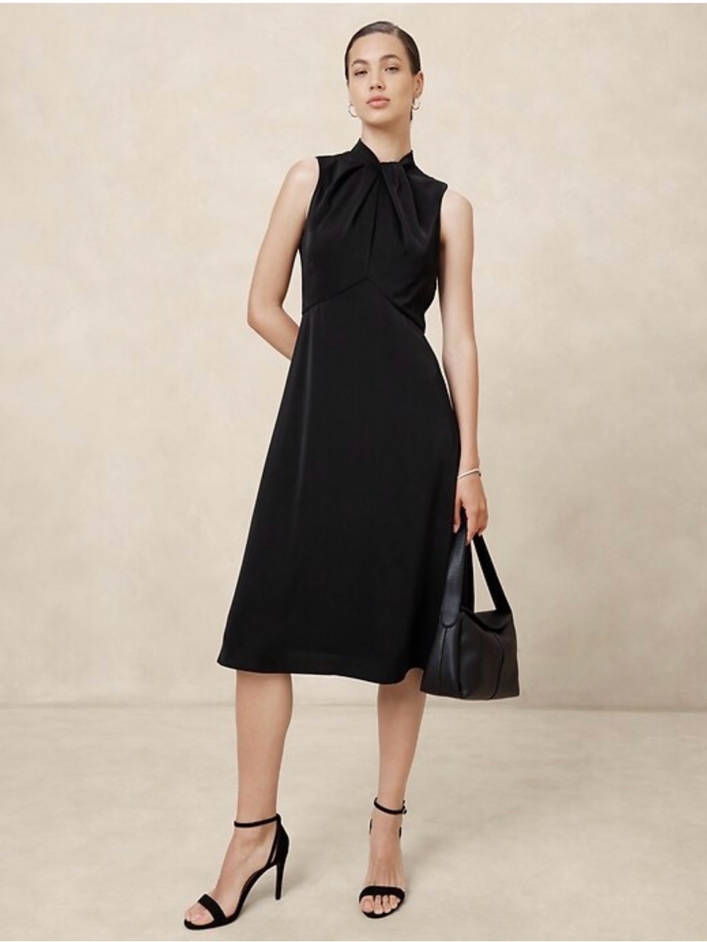 Banana Republic Black Sleeveless Knot-Neck Midi Dress